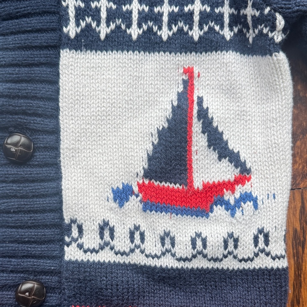Janie and Jack Charcoal and Crimson Sailboat Cardigan - Picture 3 of 4
